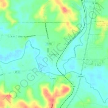Mappa topografica Sandyville, altitudine, rilievo
