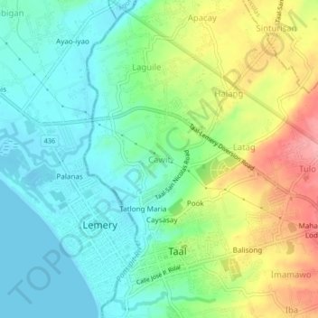 Mappa topografica Cawit, altitudine, rilievo