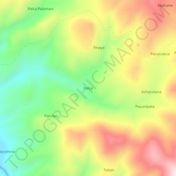 Mappa topografica Palca, altitudine, rilievo