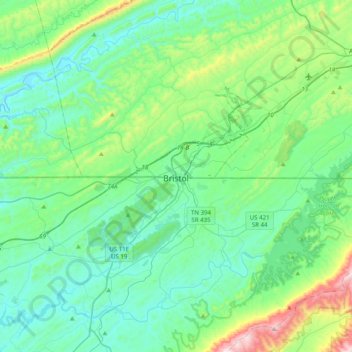 Mappa topografica Bristol, altitudine, rilievo
