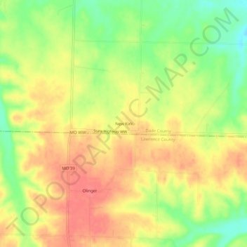 Mappa topografica New Kirk, altitudine, rilievo
