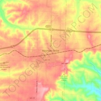 Mappa topografica Mountain Grove, altitudine, rilievo