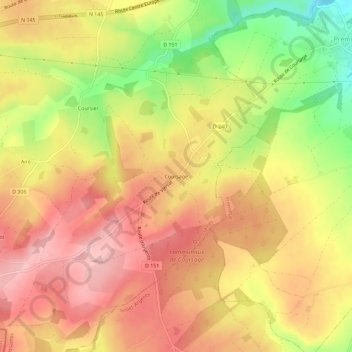 Mappa topografica Coursage, altitudine, rilievo