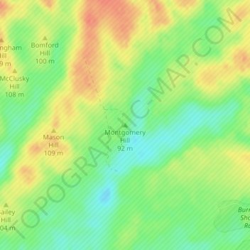 Mappa topografica Montgomery Hill, altitudine, rilievo