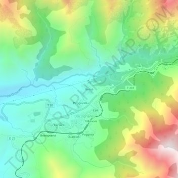 Mappa topografica Busso, altitudine, rilievo