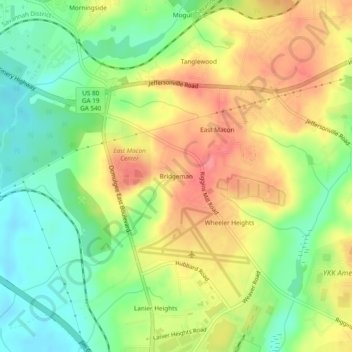 Mappa topografica Bridgeman, altitudine, rilievo