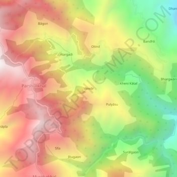 Mappa topografica Mewār, altitudine, rilievo