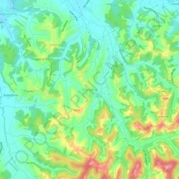 Mappa topografica Crespina, altitudine, rilievo