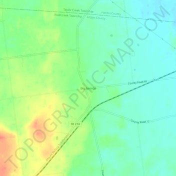 Mappa topografica Big Springs, altitudine, rilievo