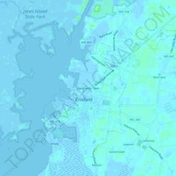 Mappa topografica Daugherty Town, altitudine, rilievo