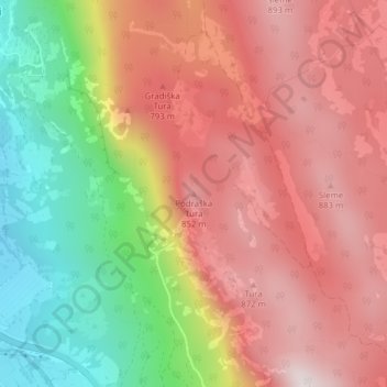 Mappa topografica Podraška Tura, altitudine, rilievo