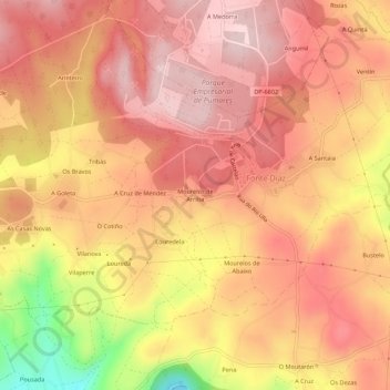 Mappa topografica Mourelos de Arriba, altitudine, rilievo