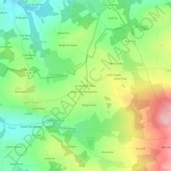 Mappa topografica Croaz Hent Letiez, altitudine, rilievo
