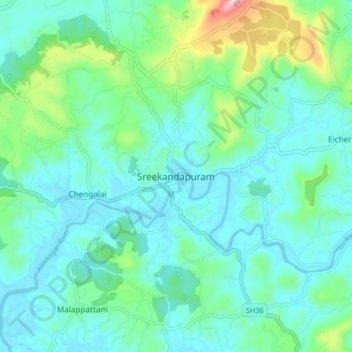 Mappa topografica Sreekandapuram, altitudine, rilievo