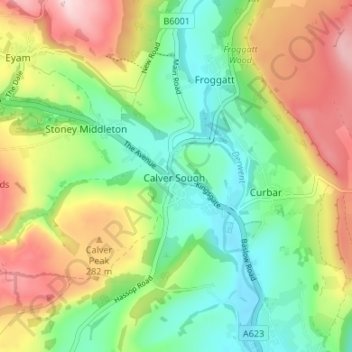 Mappa topografica Calver Sough, altitudine, rilievo
