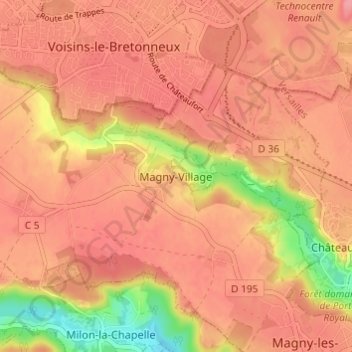 Mappa topografica Magny-Village, altitudine, rilievo