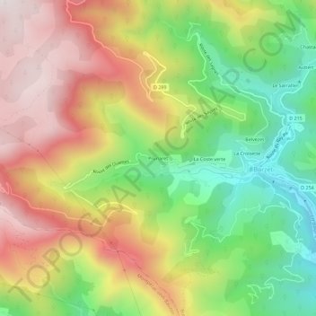 Mappa topografica Prunaret, altitudine, rilievo