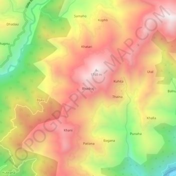 Mappa topografica Bhadraj, altitudine, rilievo