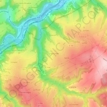 Mappa topografica La Blanchette, altitudine, rilievo