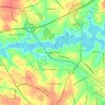 Mappa topografica Middleton Shores, altitudine, rilievo