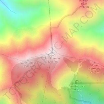 Mappa topografica Mount San Antonio, altitudine, rilievo