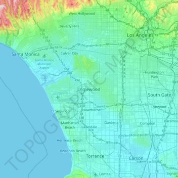 Mappa topografica Inglewood, altitudine, rilievo