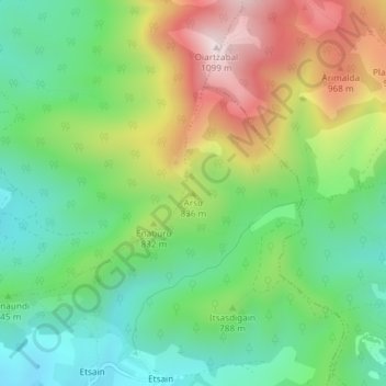 Mappa topografica Arsu, altitudine, rilievo