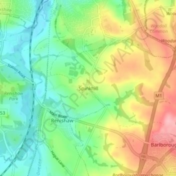 Mappa topografica Spinkhill, altitudine, rilievo