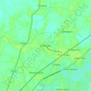 Mappa topografica Shibalaya, altitudine, rilievo