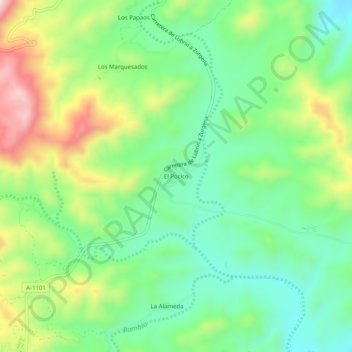 Mappa topografica El Pocico, altitudine, rilievo