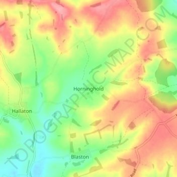 Mappa topografica Horninghold, altitudine, rilievo