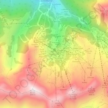 Mappa topografica Plagne Centre, altitudine, rilievo