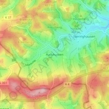 Mappa topografica Halbhusten, altitudine, rilievo
