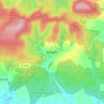 Mappa topografica Bürden, altitudine, rilievo