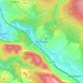 Mappa topografica Ebenhards, altitudine, rilievo