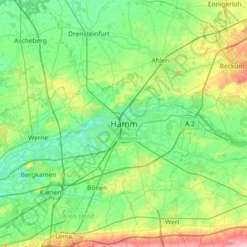 Mappa topografica Hamm, altitudine, rilievo