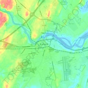 Mappa topografica Brunswick, altitudine, rilievo