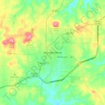 Mappa topografica Mountain Home, altitudine, rilievo