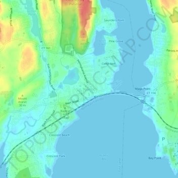 Mappa topografica Niantic, altitudine, rilievo
