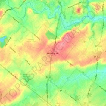 Mappa topografica Warrington, altitudine, rilievo