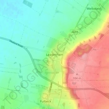 Mappa topografica Leadenham, altitudine, rilievo