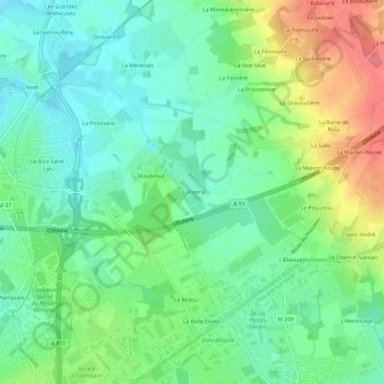 Mappa topografica La Poterie, altitudine, rilievo