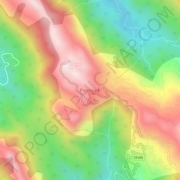 Mappa topografica Ponmudi, altitudine, rilievo