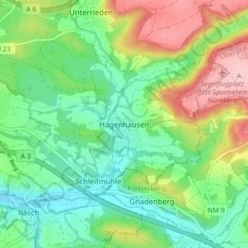 Mappa topografica Hagenhausen, altitudine, rilievo