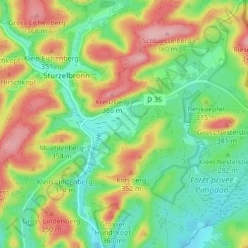 Mappa topografica Hardt, altitudine, rilievo