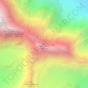Mappa topografica Мижирги, altitudine, rilievo