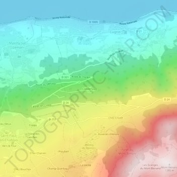 Mappa topografica Lonvernay, altitudine, rilievo