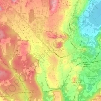 Mappa topografica Alzate Brianza, altitudine, rilievo