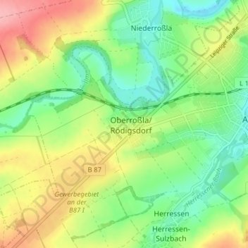 Mappa topografica Oberroßla, altitudine, rilievo
