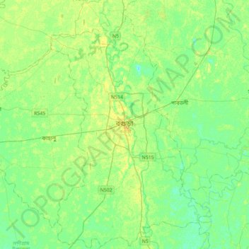 Mappa topografica Bogura, altitudine, rilievo